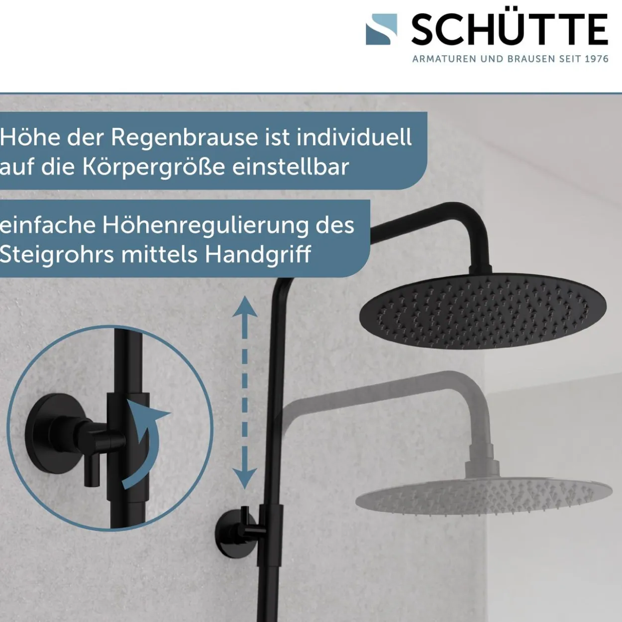 AQUADUCT Überkopfbrause-Set, Schwarz matt