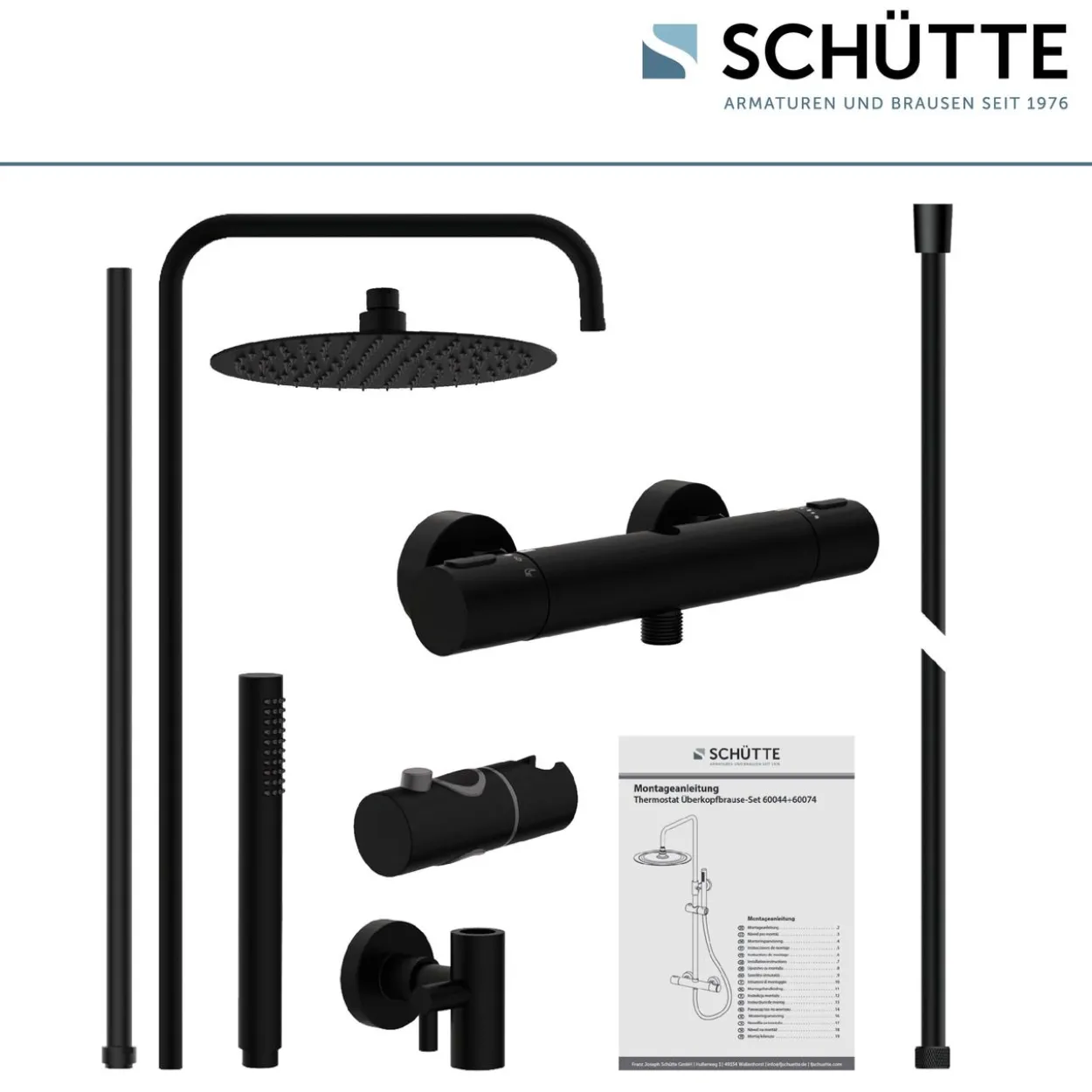 AQUADUCT Überkopfbrause-Set, Schwarz matt