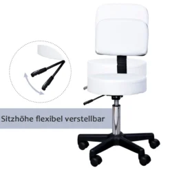 Arbeitshocker Rollhocker Drehstuhl höhenverstellbar mit Lehne Büro Weiß