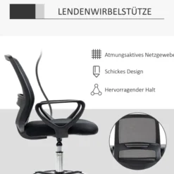 Arbeitsstuhl Ergonomischer Drehstuhl Bürostuhl höhenverstellbar Schwarz