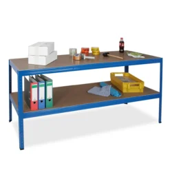 Arbeitstisch mit Fachboden, blau