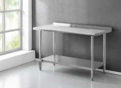Arbeitstisch mit Spritzschutz & Ablage aus Edelstahl, ca. 122 x 61 x 80 cm