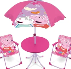 ARDITEX Kinder-Tischset Peppa Pig mit 2 Stühlen & Sonnenschirm für Garten & Balkon