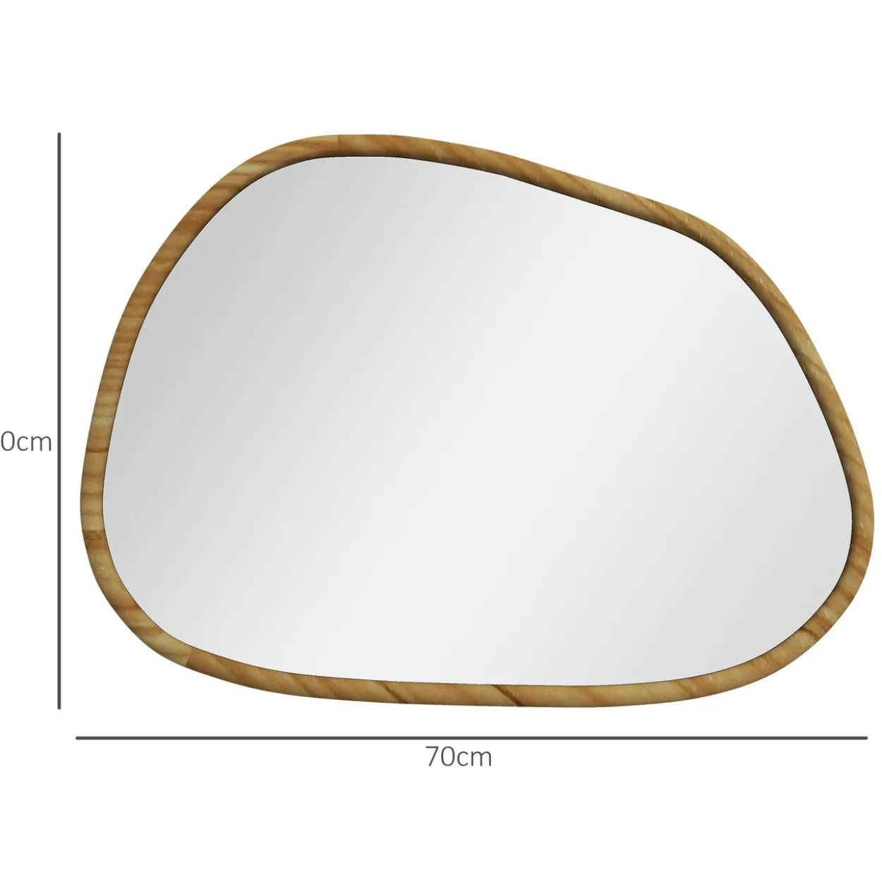 Asymmetrisch Wandspiegel, 70 x 50 cm Badezimmerspiegel mit Holzrahmen
