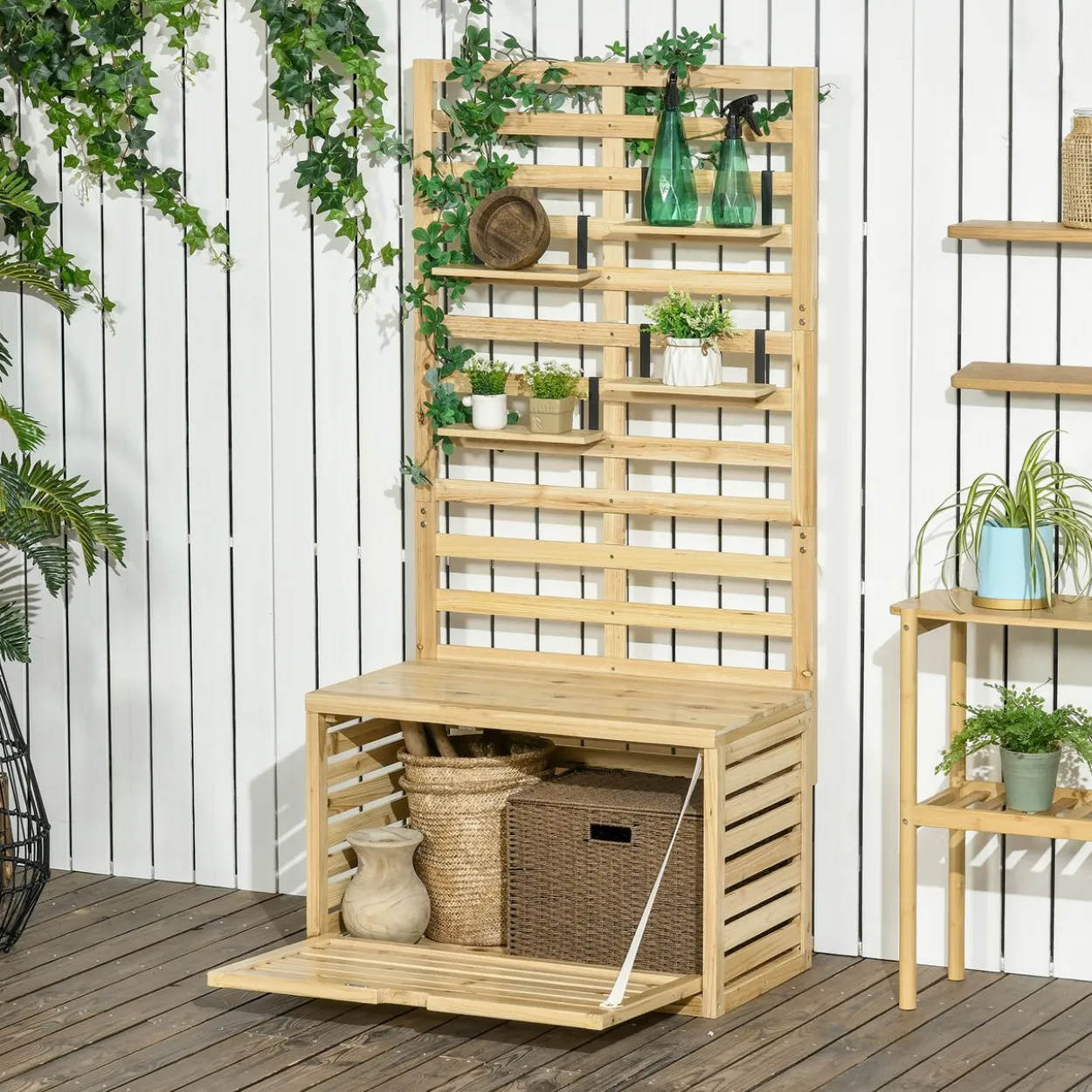 Aufbewahrungsbox, Gartentruhe mit Rankhilfe