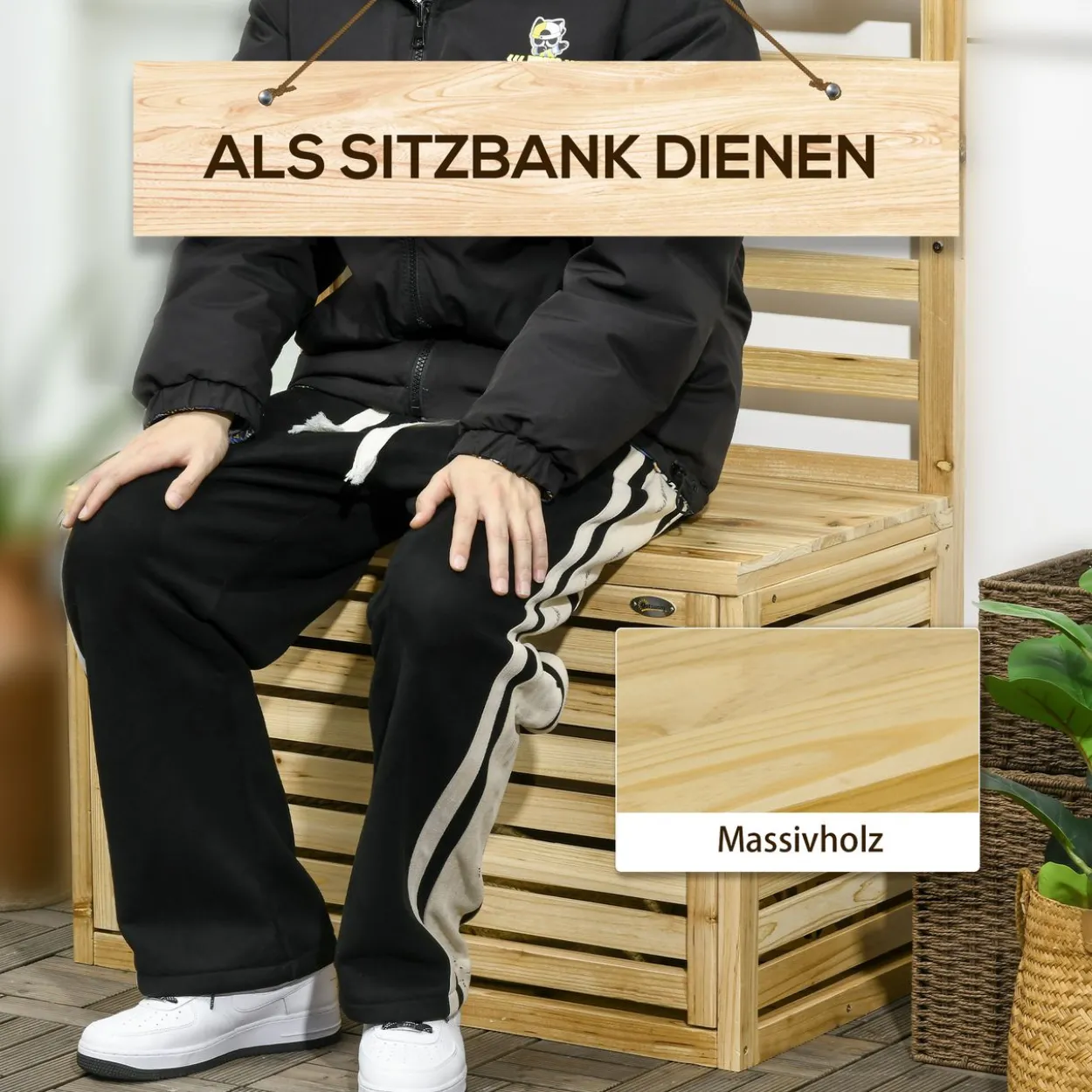 Aufbewahrungsbox, Gartentruhe mit Rankhilfe