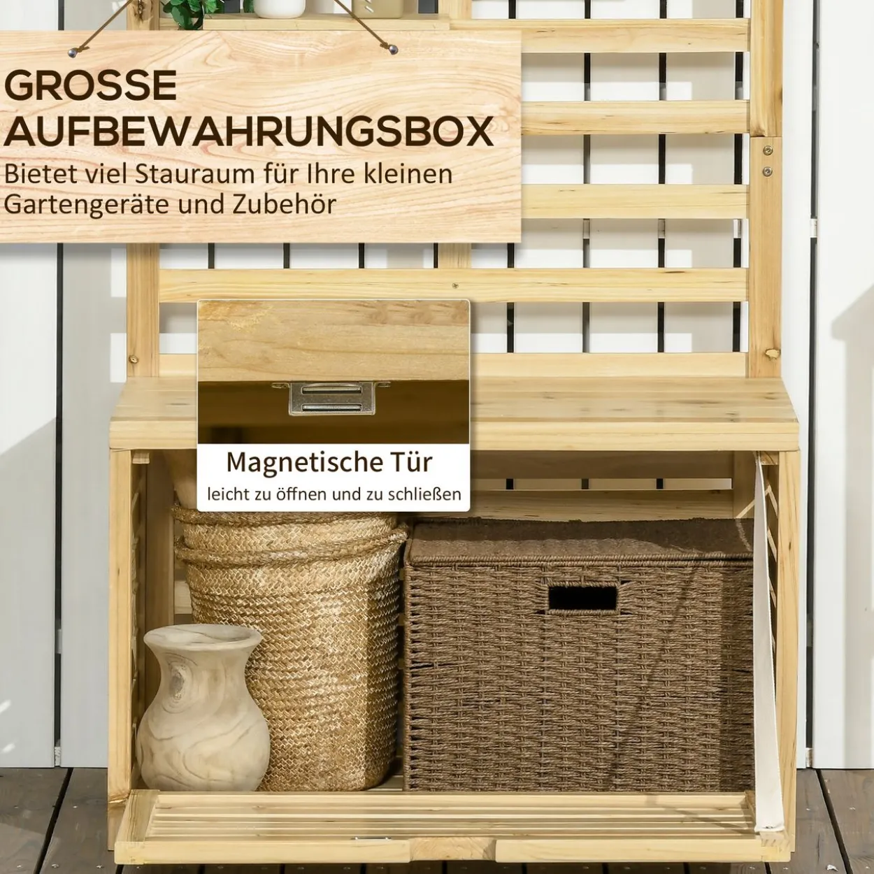 Aufbewahrungsbox, Gartentruhe mit Rankhilfe