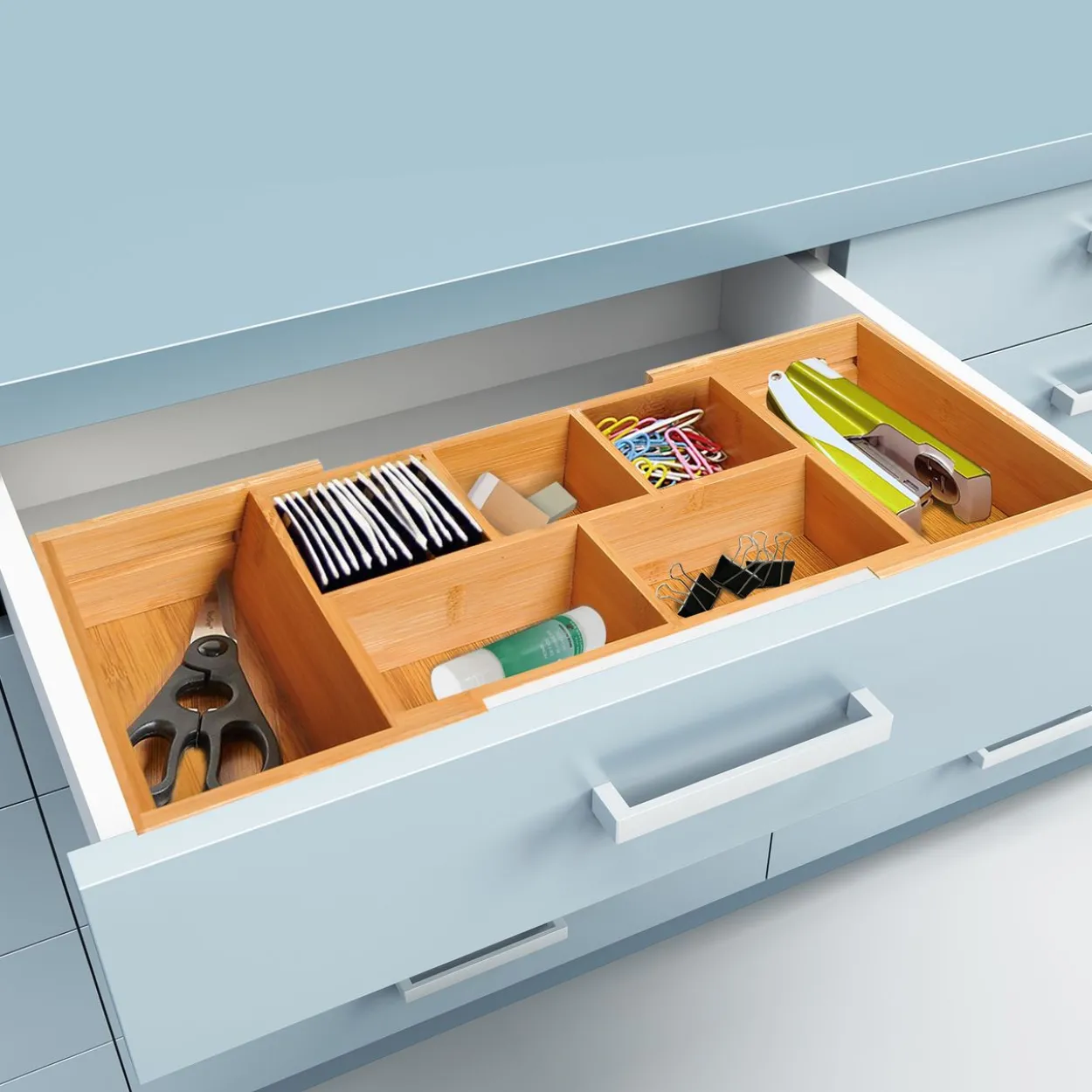 Aufbewahrungsbox Ordnungsbox Schubladen Organizer ausziehbar Bambus Natur L24,6 x B17,6 x H7 cm