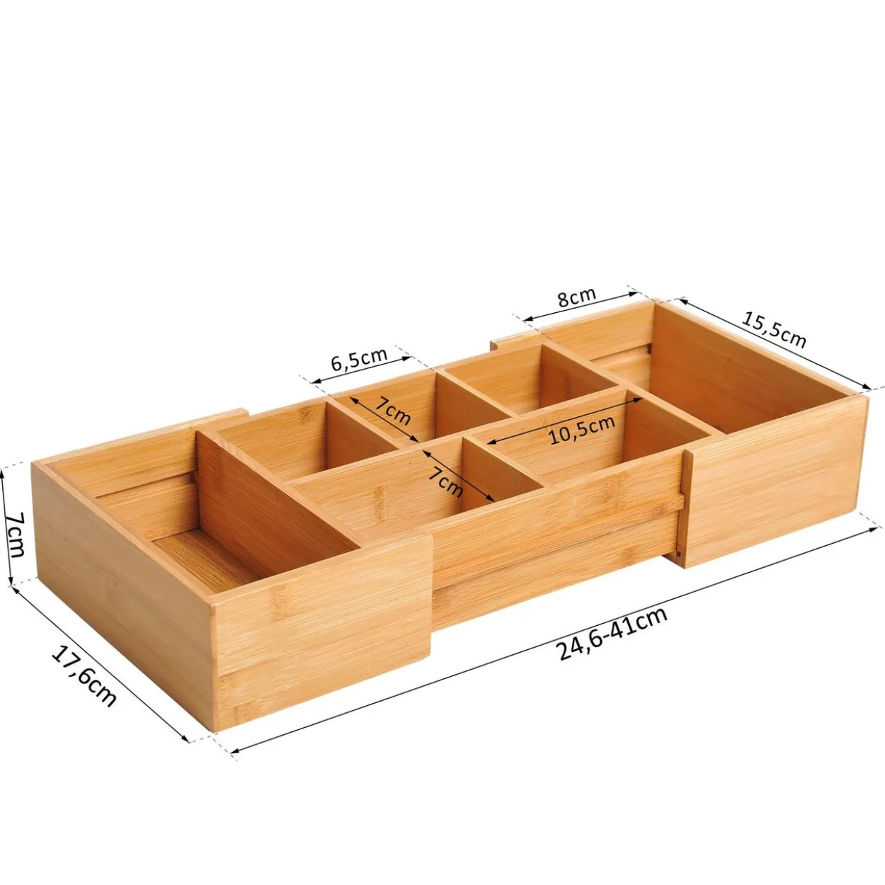 Aufbewahrungsbox Ordnungsbox Schubladen Organizer ausziehbar Bambus Natur L24,6 x B17,6 x H7 cm