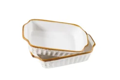 Auflaufform 23 x 14,5 cm, 2er Set, Weiß mit braunem Rand