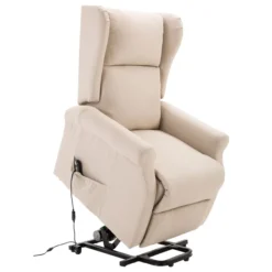 Aufstehsessel Fernsehsessel mit Aufstehhilfe elektrisch Liegefunktion Leinen Creme 72,5 x 94 x 109cm