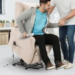 Aufstehsessel Fernsehsessel mit Aufstehhilfe elektrisch Liegefunktion Leinen Creme 72,5 x 94 x 109cm