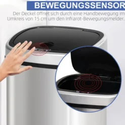 Automatik Mülleimer Abfalleimer mit Infrarotsensor Kücheneimer 58L Silber L40,9 x B28,9 x H68 cm