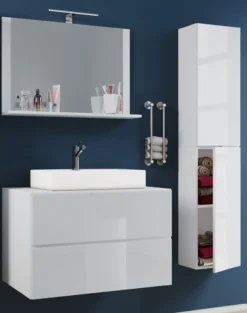 Badblock Lendas L 60cm Unterschrank + Spiegel + 1 Seitenschrank Weiß
