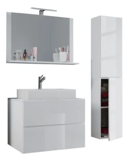 Badblock Lendas L 60cm Unterschrank + Spiegel + 1 Seitenschrank Weiß