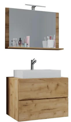 Badblock Lendas M 80cm Unterschrank + Spiegel Honig-Eiche