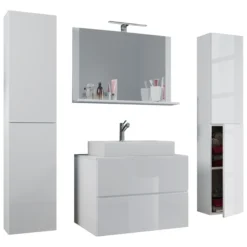 Badblock Lendas XL 80cm Unterschrank + Spiegel + 2 Seitenschränke Weiß