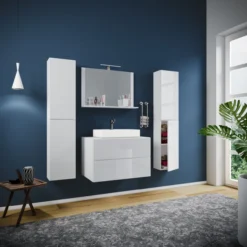 Badblock Lendas XL 80cm Unterschrank + Spiegel + 2 Seitenschränke Weiß