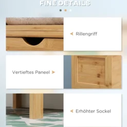 Badezimmerschrank, Beistellschrank aus Bambus, Hochschrank, Kippschutz