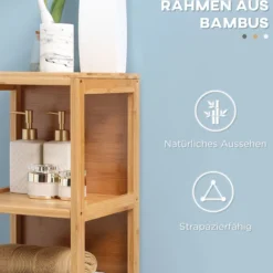 Badezimmerschrank, Beistellschrank aus Bambus, Hochschrank, Kippschutz