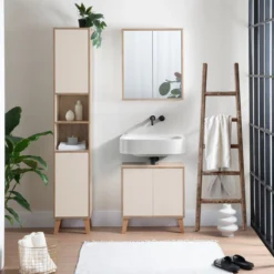 Badkommode MORENA mit 2 Türen, cashmere/Eiche