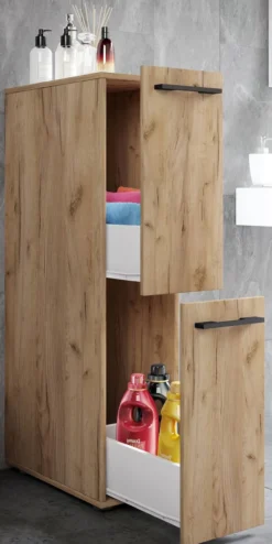 Badmöbel Nischenschrank Raumteiler Badschrank Midischrank Schublade Sadilo L Honig-Eiche