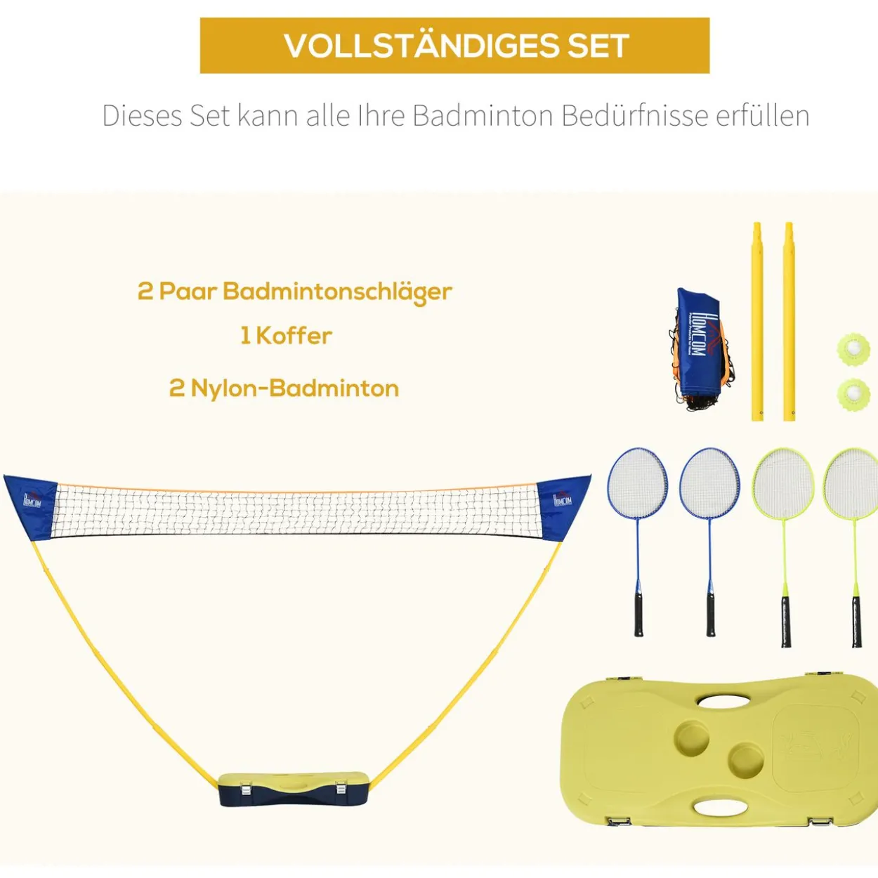 Badminton Netz mit 4 Schlägern tragbar