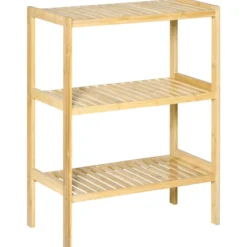 Badregal Standregal mit 3 Ebenen, Bambusregal, Küchenregal für Bad, Küche