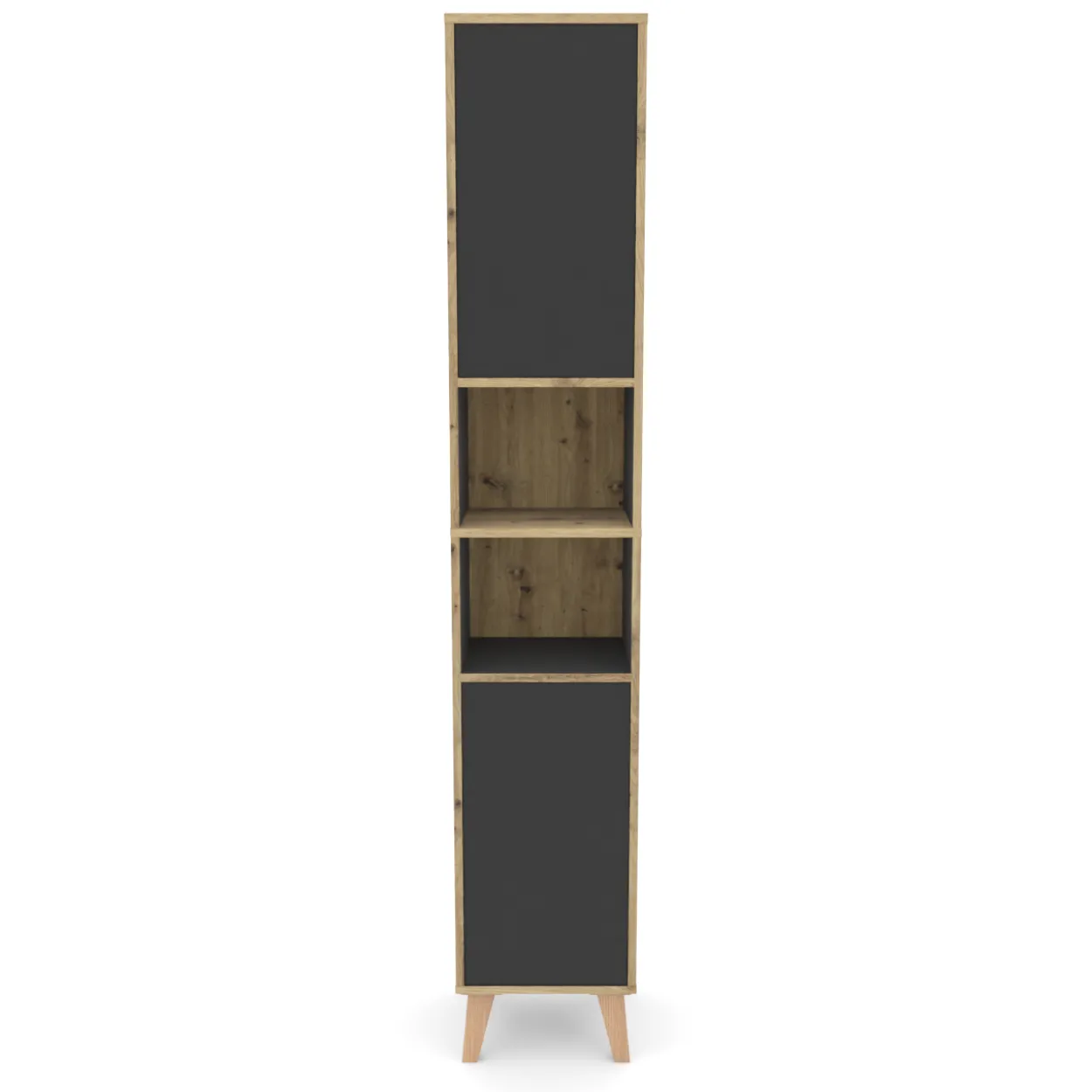 Badschrank MORENA mit 2 Türen und 2 offenen Fächern, Grau/Eiche