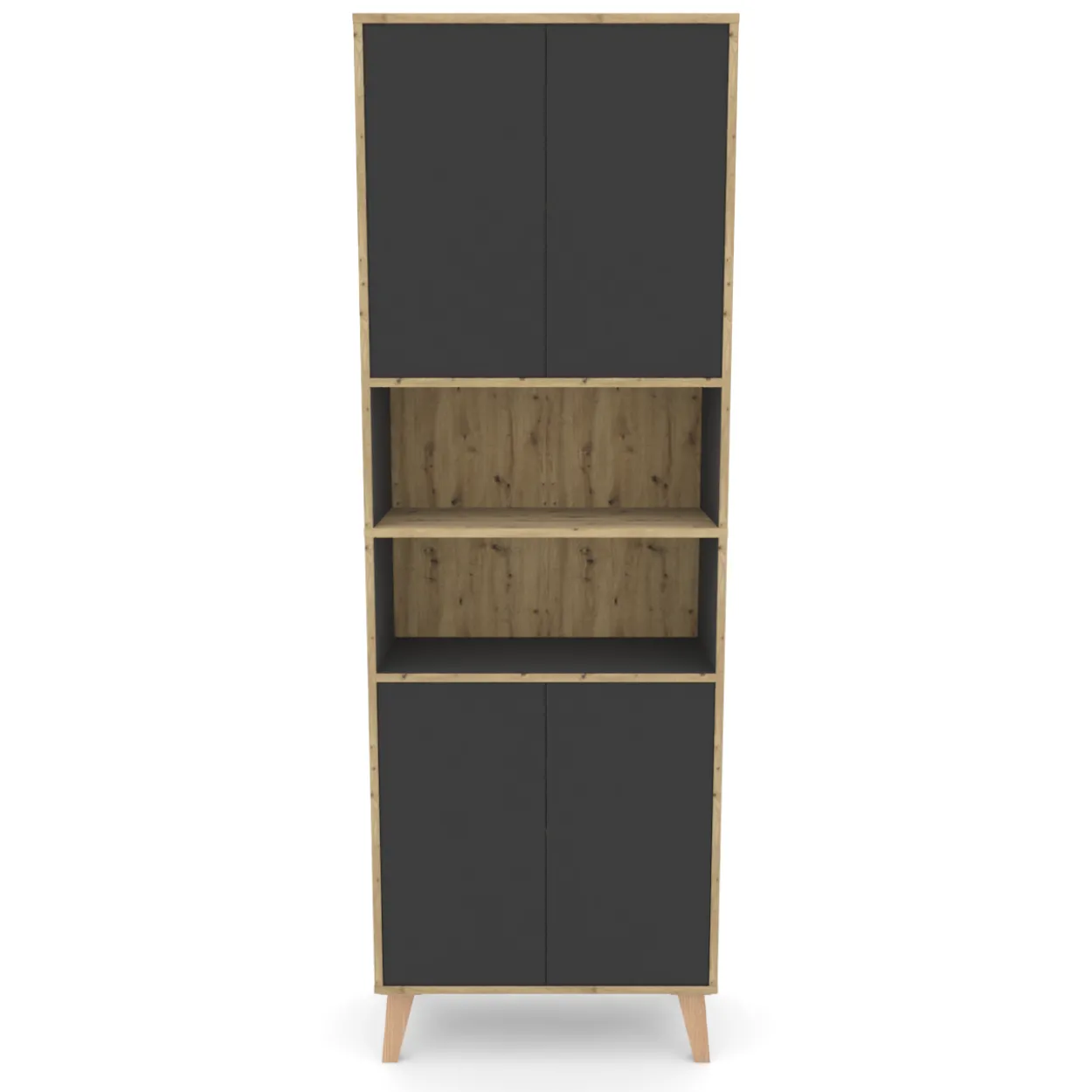 Badschrank MORENA mit 4 Türen und 2 offenen Fächern, Grau/Eiche