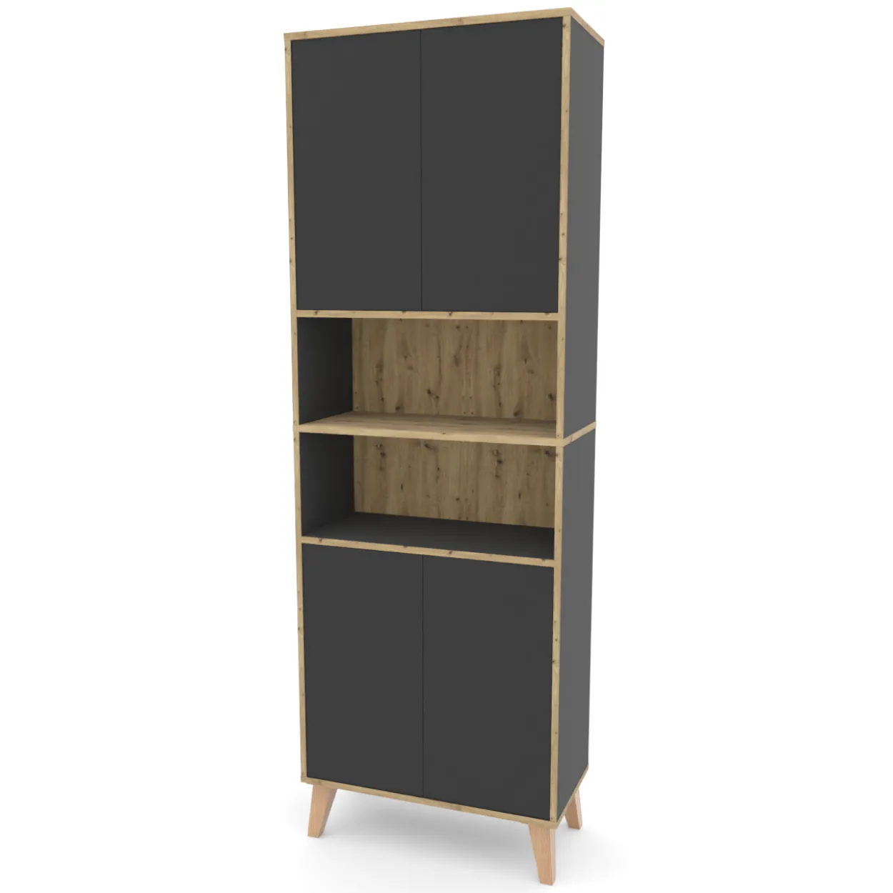 Badschrank MORENA mit 4 Türen und 2 offenen Fächern, Grau/Eiche