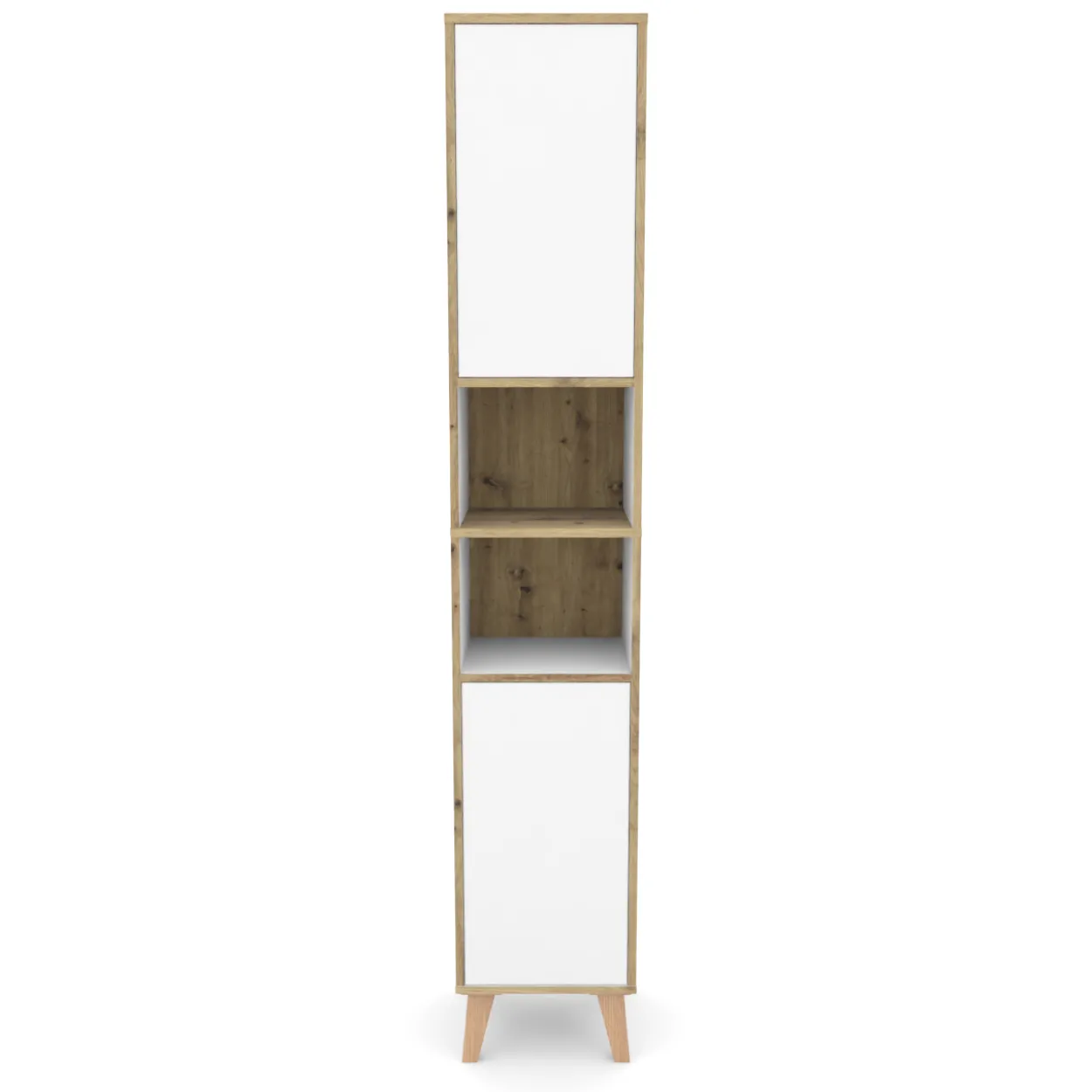 Badschrank MORENA mit 2 Türen und 2 offenen Fächern, Weiß/Eiche