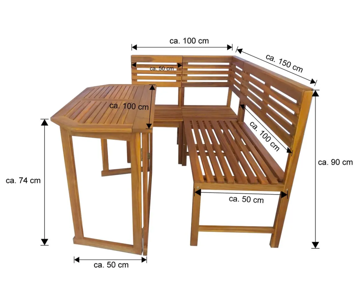 Balkontisch mit Eckbank, ca. 100 x 150 x 90 cm - Braun
