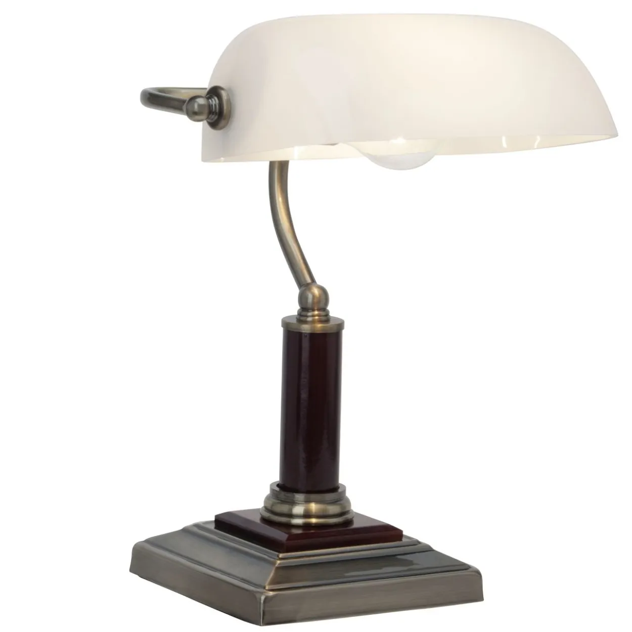 Bankir Schreibtischlampe mit schwenkbarem Kopf und Schalter - Metall/Holz