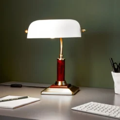 Bankir Schreibtischlampe mit schwenkbarem Kopf und Schalter - Metall/Holz
