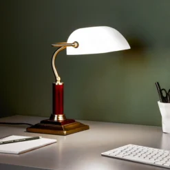 Bankir Schreibtischlampe mit schwenkbarem Kopf und Schalter - Metall/Holz