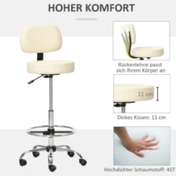 Barhocker Arbeitshocker Höheverstellbarer Drehstuhl mit Lehne PU-Leder 56 x 57 x 104-127 cm