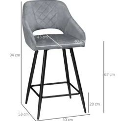 Barhocker 2er-Set Bistrohocker Barstühle Küchenstuhl mit Fußstütze Grau