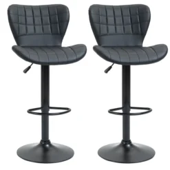 Barhocker 2er-Set mit Rückenlehne für Küche Esszimmer Kunstleder Schwarz 47 x 56 x 89-109 cm
