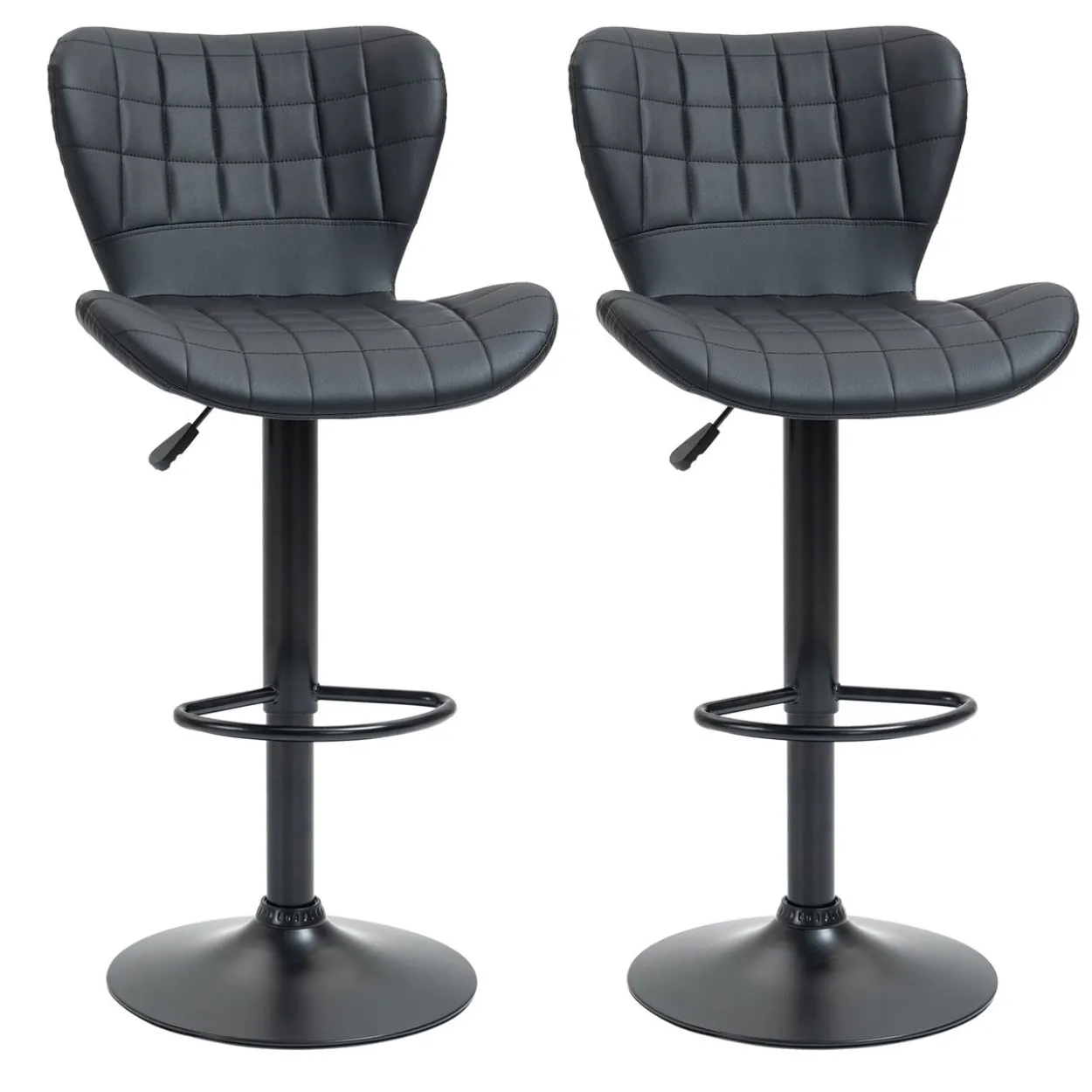 Barhocker 2er-Set mit Rückenlehne für Küche Esszimmer Kunstleder Schwarz 47 x 56 x 89-109 cm