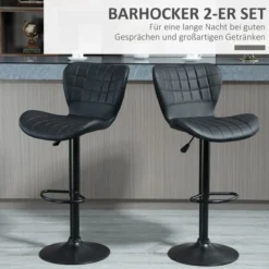 Barhocker 2er-Set mit Rückenlehne für Küche Esszimmer Kunstleder Schwarz 47 x 56 x 89-109 cm