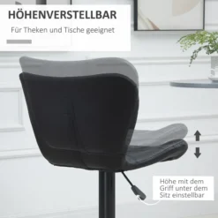 Barhocker 2er-Set mit Rückenlehne für Küche Esszimmer Kunstleder Schwarz 47 x 56 x 89-109 cm