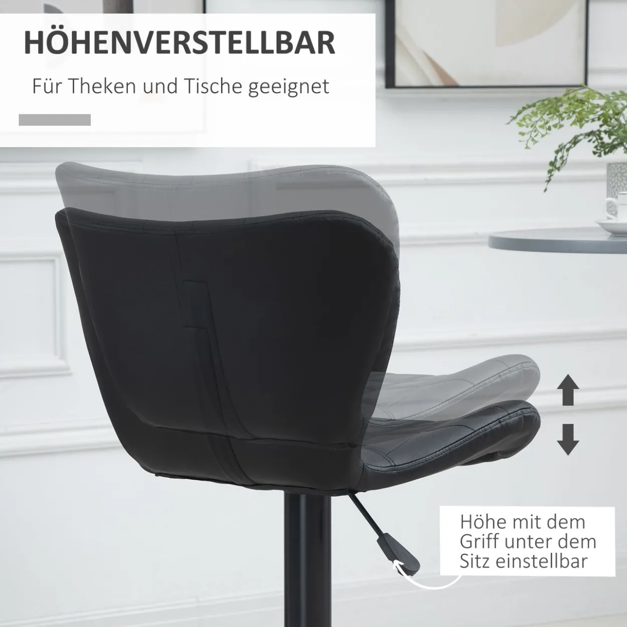 Barhocker 2er-Set mit Rückenlehne für Küche Esszimmer Kunstleder Schwarz 47 x 56 x 89-109 cm