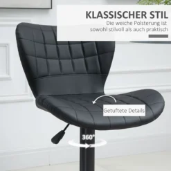 Barhocker 2er-Set mit Rückenlehne für Küche Esszimmer Kunstleder Schwarz 47 x 56 x 89-109 cm