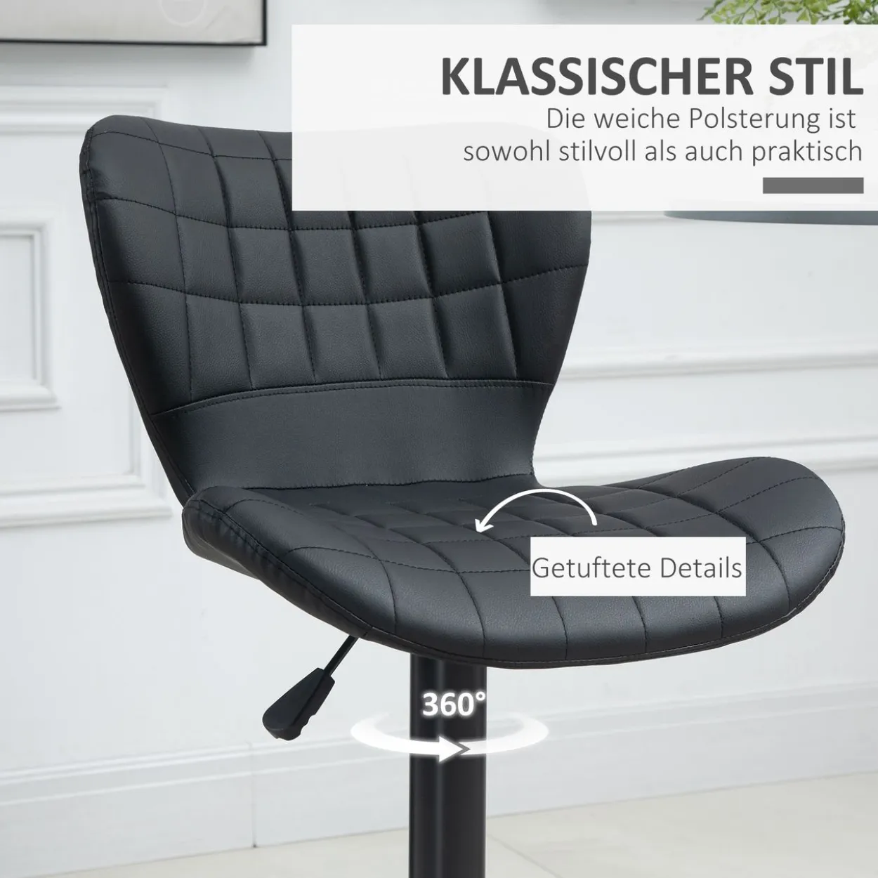 Barhocker 2er-Set mit Rückenlehne für Küche Esszimmer Kunstleder Schwarz 47 x 56 x 89-109 cm