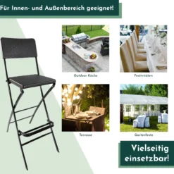 Barhocker mit Lehne, klappbare Barstühle als 2er Set, Küchenhocker Sitzfläche in Rattanoptik
