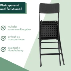 Barhocker mit Lehne, klappbare Barstühle als 2er Set, Küchenhocker Sitzfläche in Rattanoptik