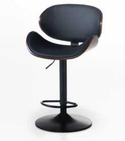 Barhocker mit Walnussholz-Rückenlehne, verstellbarer Sitzhöhe, ca. 53 x 44 cm – Schwarz