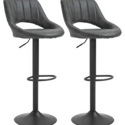 Barhocker-Set, 2 Hocker, Küchenhocker, Lederoptik, drehbar mit Fußstütze
