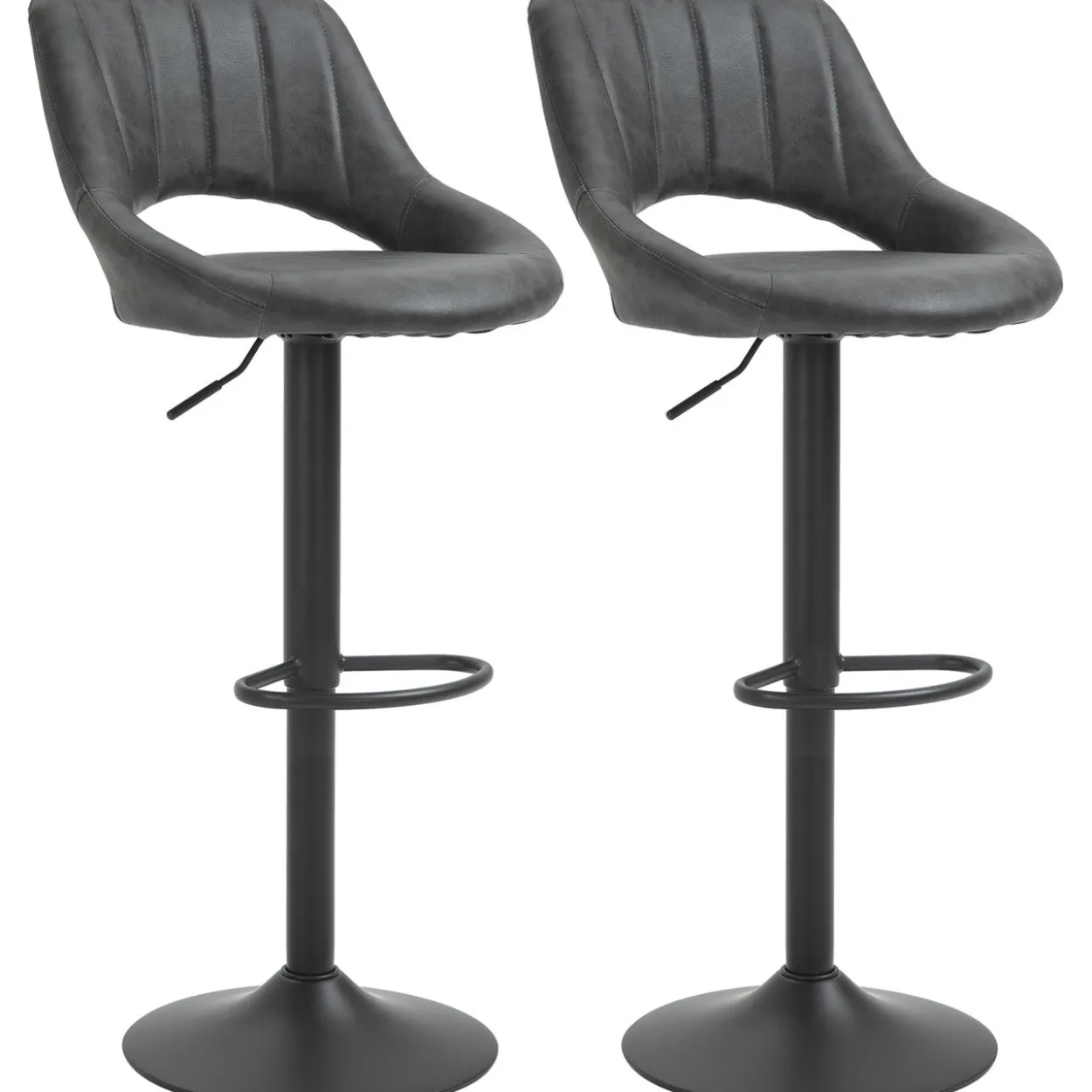 Barhocker-Set, 2 Hocker, Küchenhocker, Lederoptik, drehbar mit Fußstütze